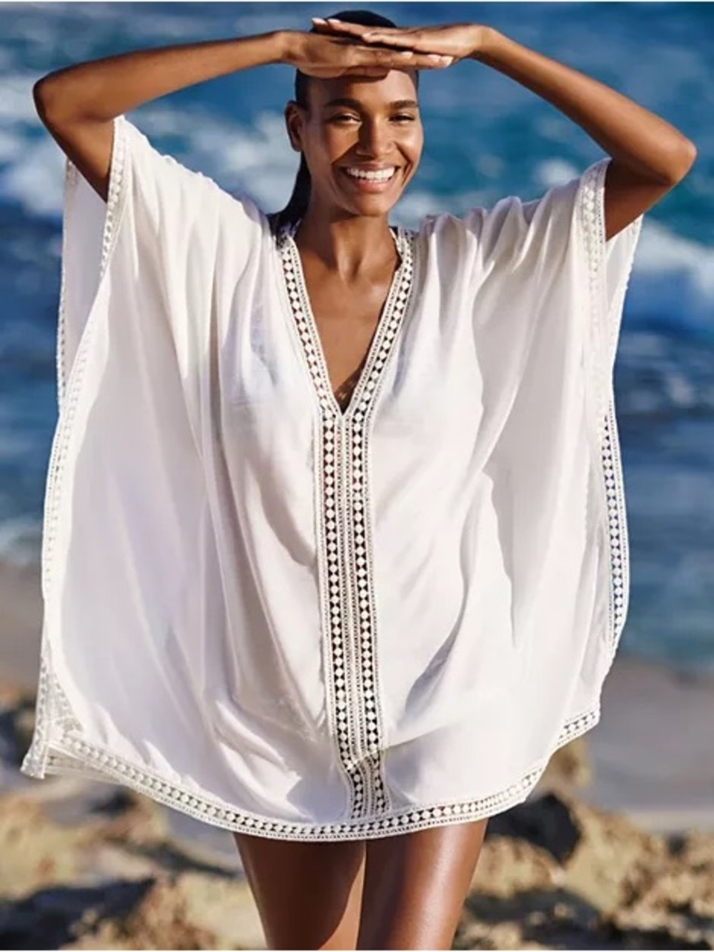 Tommy Bahama White Lace-Trim Tunic Swim Beach Coverup - Picture 1 of 10